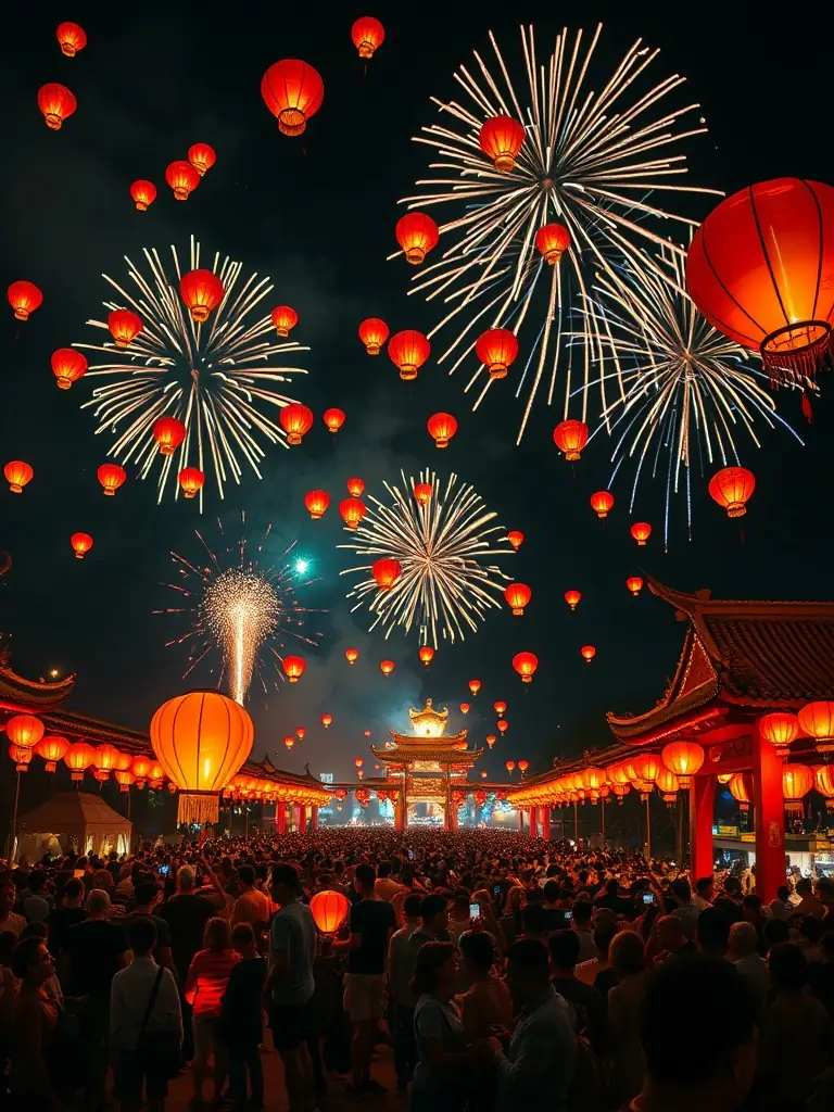 A stunning image of the Lantern Festival in Sydney, Australia, showcasing intricate lantern displays and the iconic Sydney Opera House in the background.